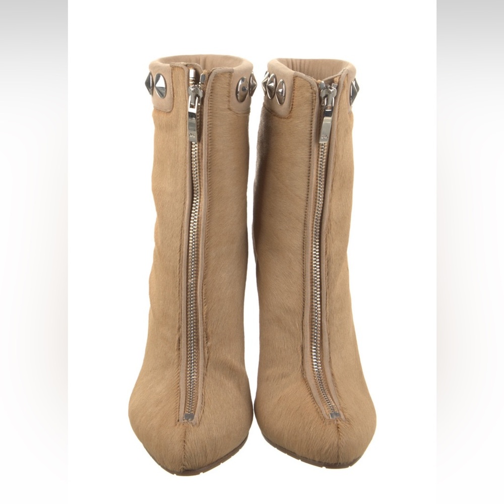 Tan High Heel Ankle Boots with Silver Studs